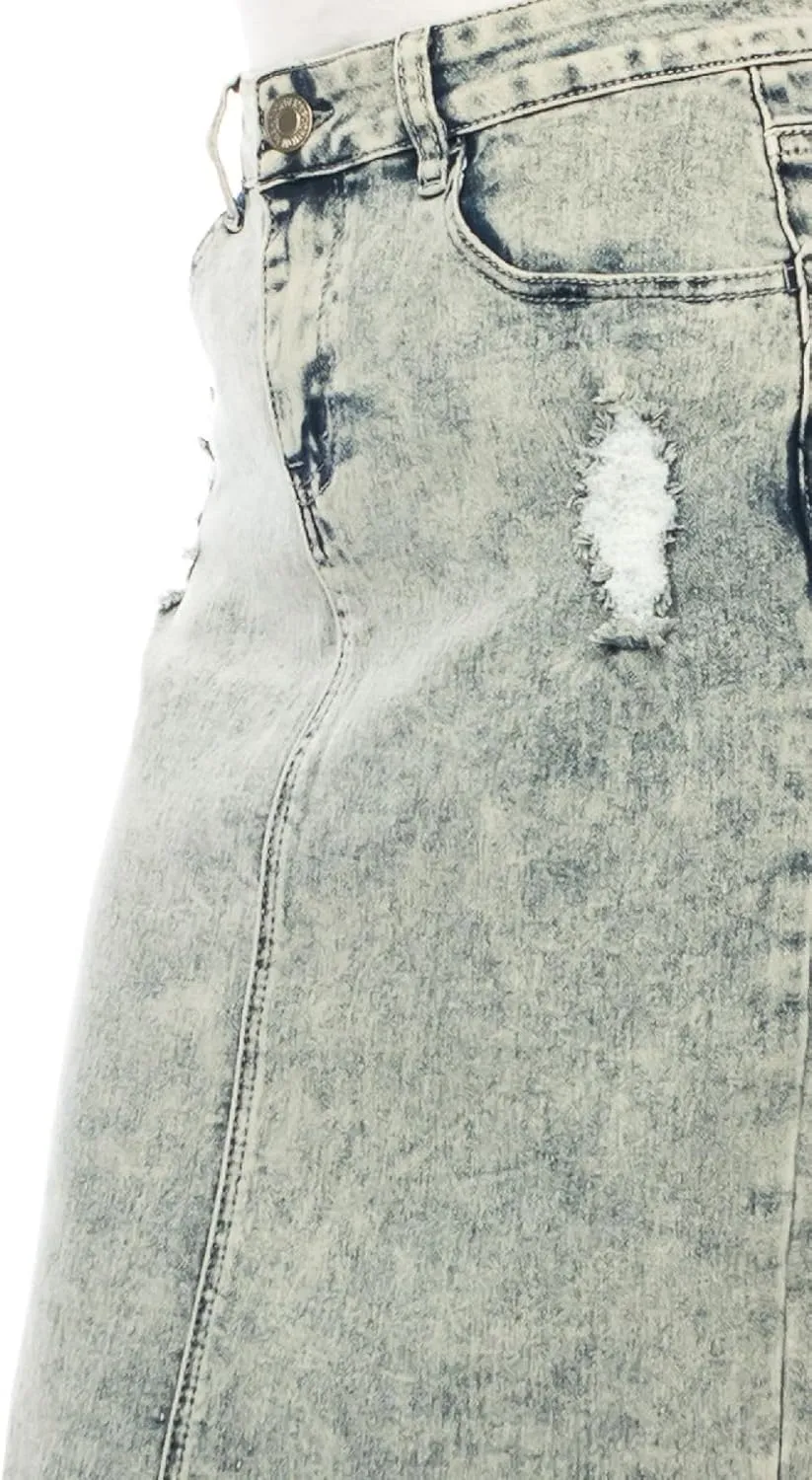 Fashion2Love Women's Juniors/Plus Size Destroyed Ripped Pencil Stretch Denim Skirt (77883)