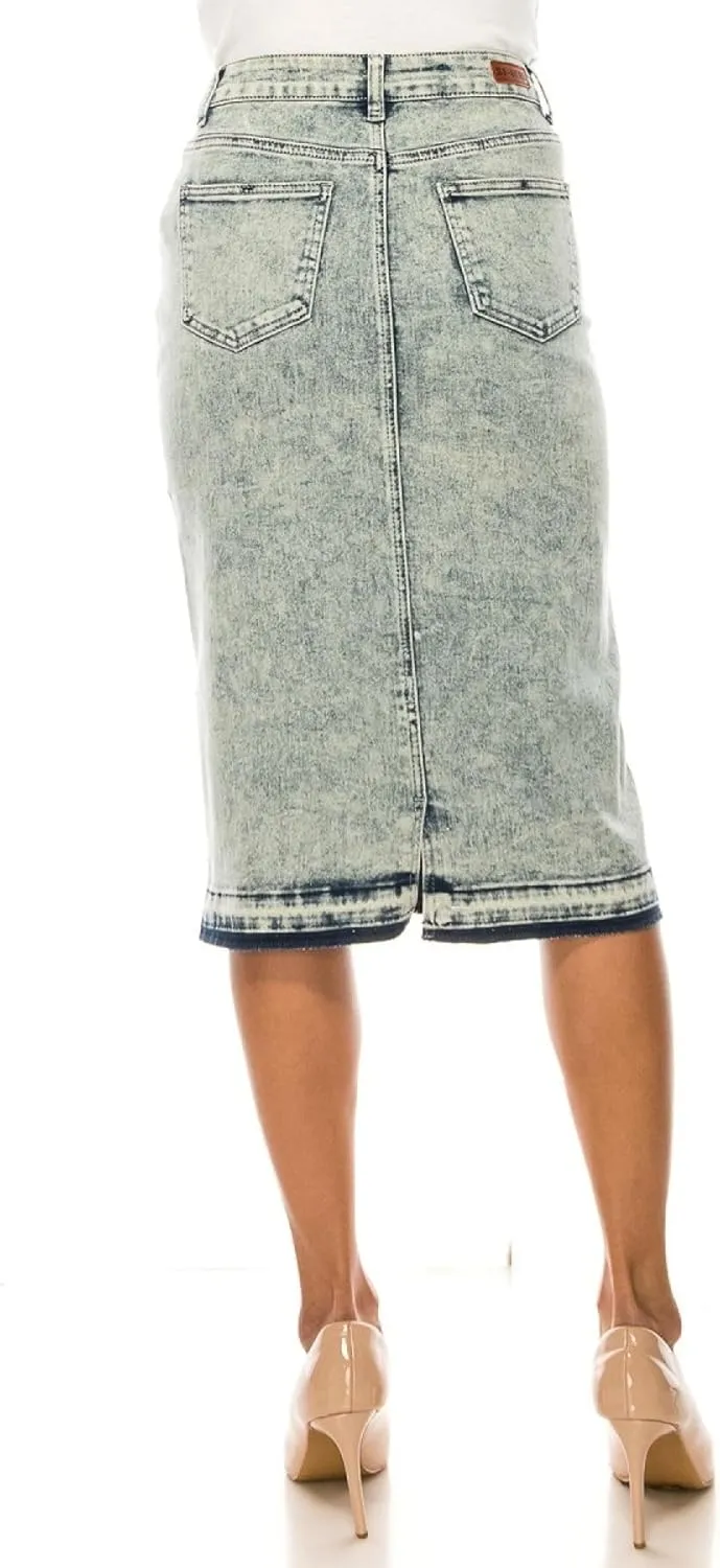 Fashion2Love Women's Juniors/Plus Size Destroyed Ripped Pencil Stretch Denim Skirt (77883)