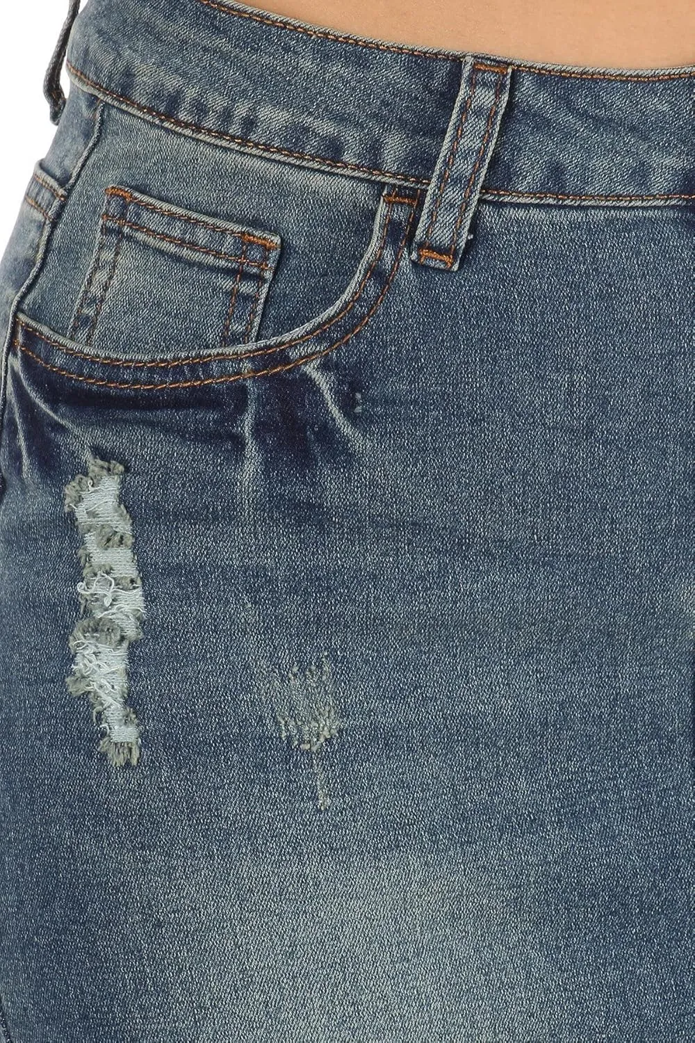 Fashion2Love Women's Juniors/Plus Size Destroyed Ripped Pencil Stretch Denim Skirt (77883)
