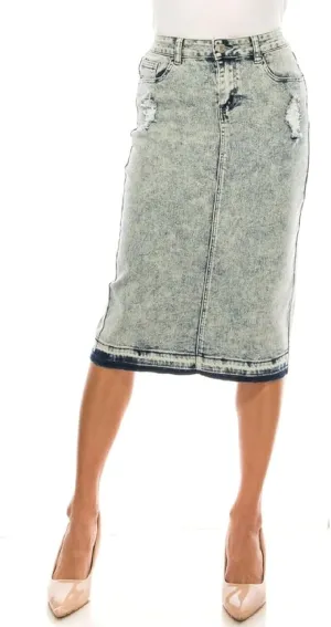 Fashion2Love Women's Juniors/Plus Size Destroyed Ripped Pencil Stretch Denim Skirt (77883)