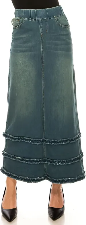 Fashion2Love Women's Juniors/Plus Size High Waisted Shaping Pull-On Stretch Denim Long Skirt (87804)