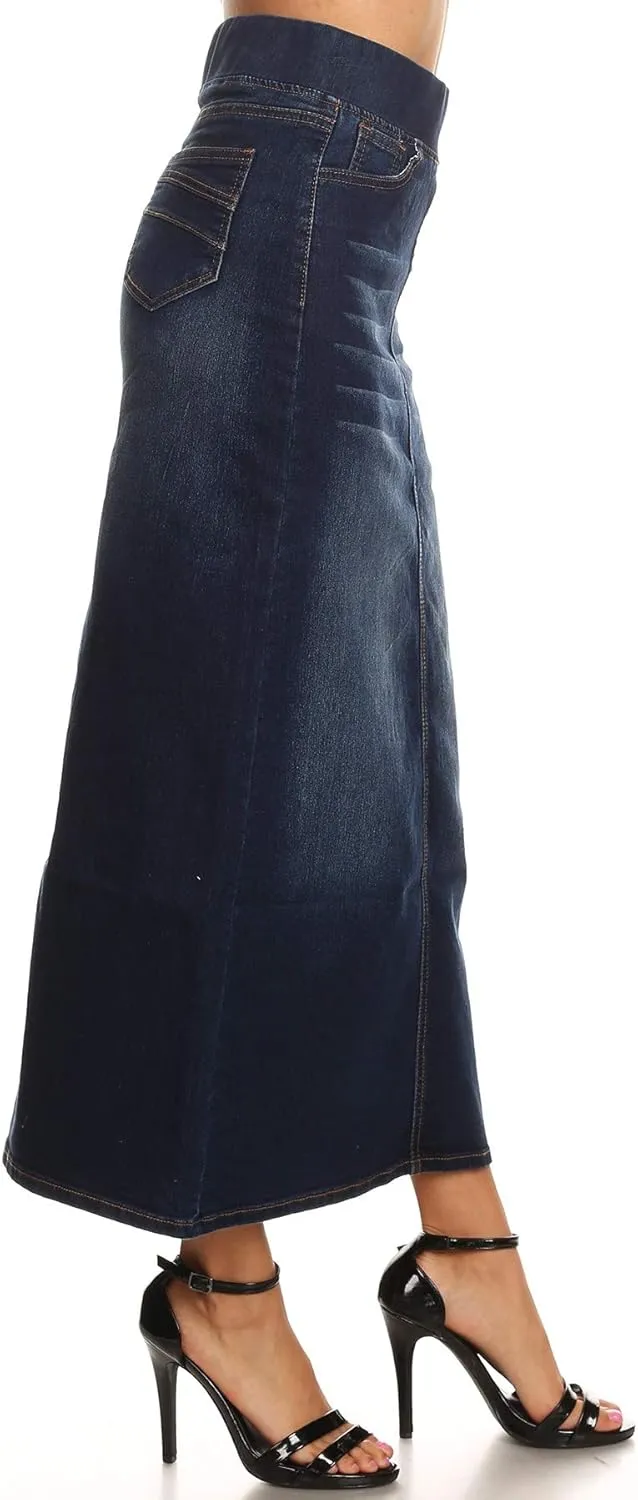 Fashion2Love Women's Juniors/Plus Size High Waisted Shaping Pull-On Stretch Denim Long Skirt