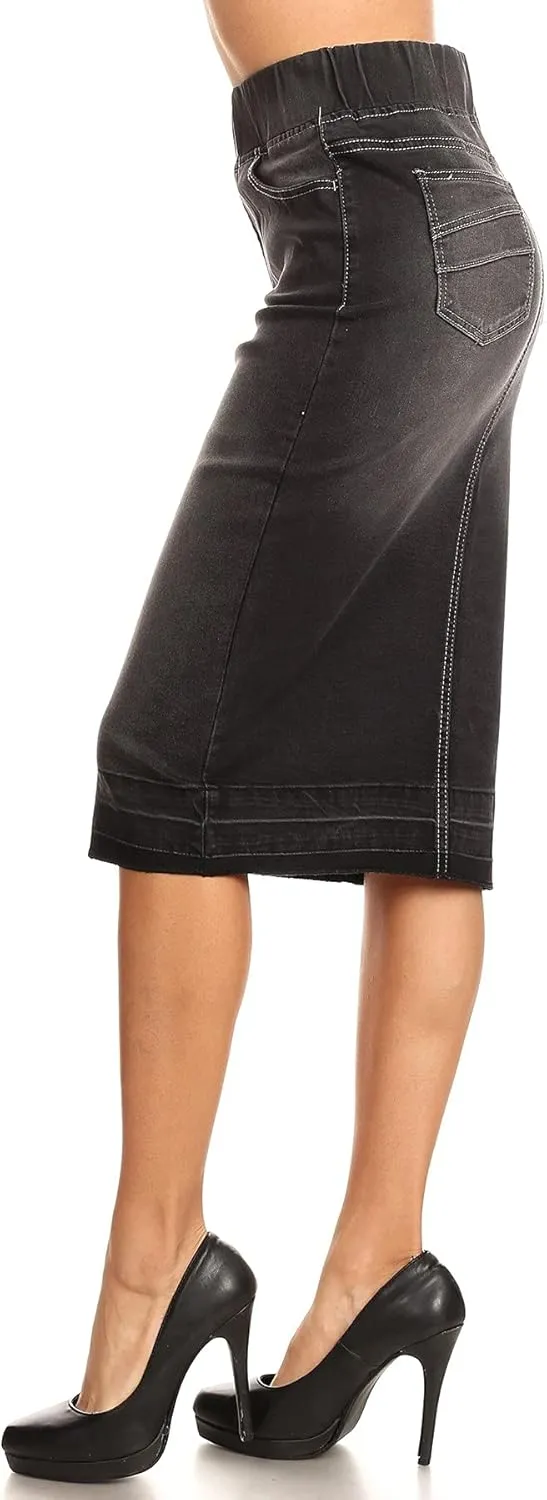 Fashion2Love Women's Juniors/Plus Size High Waisted Shaping Pull-On Stretch Denim Skirt
