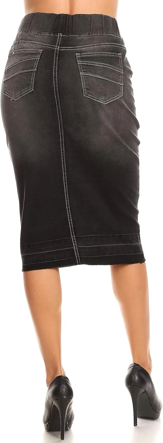 Fashion2Love Women's Juniors/Plus Size High Waisted Shaping Pull-On Stretch Denim Skirt