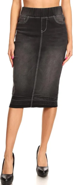 Fashion2Love Women's Juniors/Plus Size High Waisted Shaping Pull-On Stretch Denim Skirt