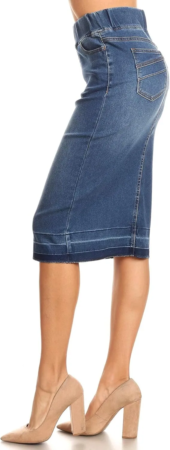 Fashion2Love Women's Juniors/Plus Size High Waisted Shaping Pull-On Stretch Denim Skirt