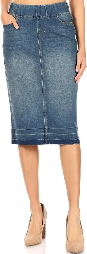 Fashion2Love Women's Juniors/Plus Size High Waisted Shaping Pull-On Stretch Denim Skirt