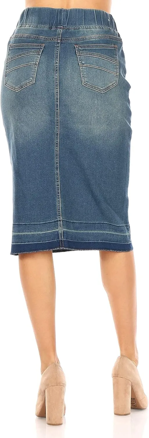Fashion2Love Women's Juniors/Plus Size High Waisted Shaping Pull-On Stretch Denim Skirt