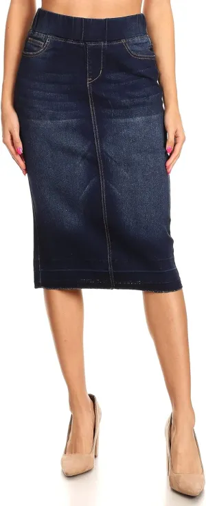 Fashion2Love Women's Juniors/Plus Size High Waisted Shaping Pull-On Stretch Denim Skirt