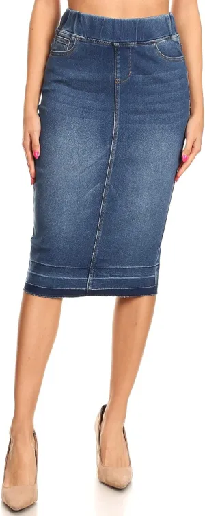 Fashion2Love Women's Juniors/Plus Size High Waisted Shaping Pull-On Stretch Denim Skirt