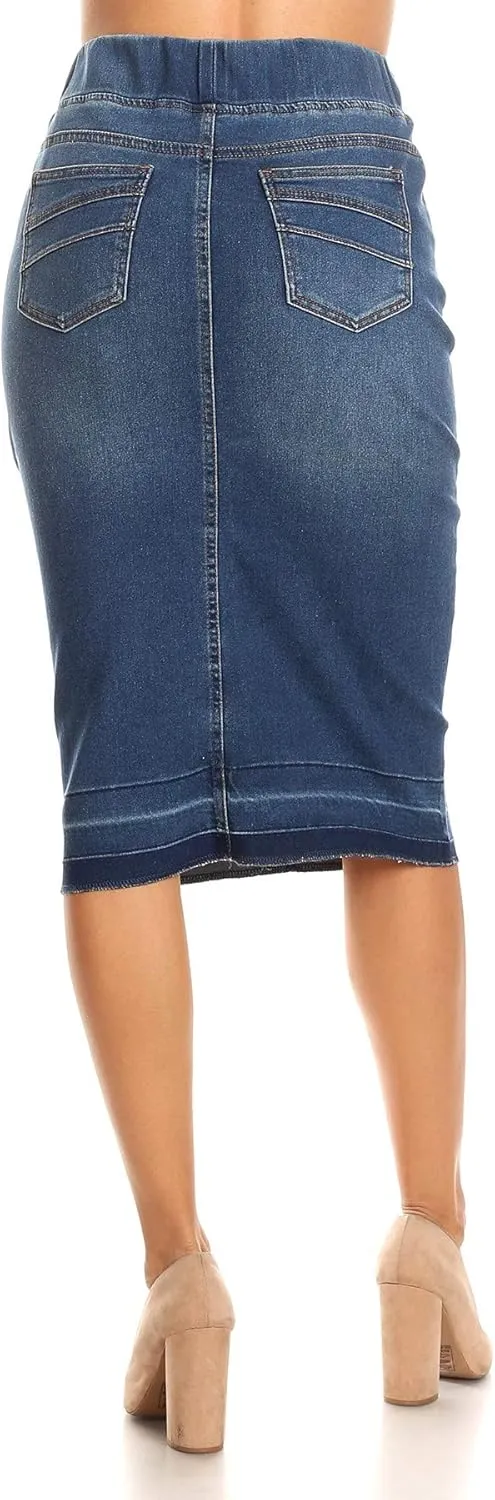 Fashion2Love Women's Juniors/Plus Size High Waisted Shaping Pull-On Stretch Denim Skirt