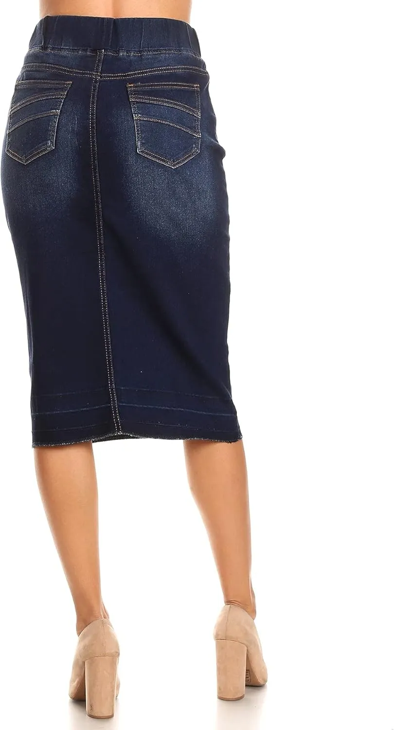 Fashion2Love Women's Juniors/Plus Size High Waisted Shaping Pull-On Stretch Denim Skirt