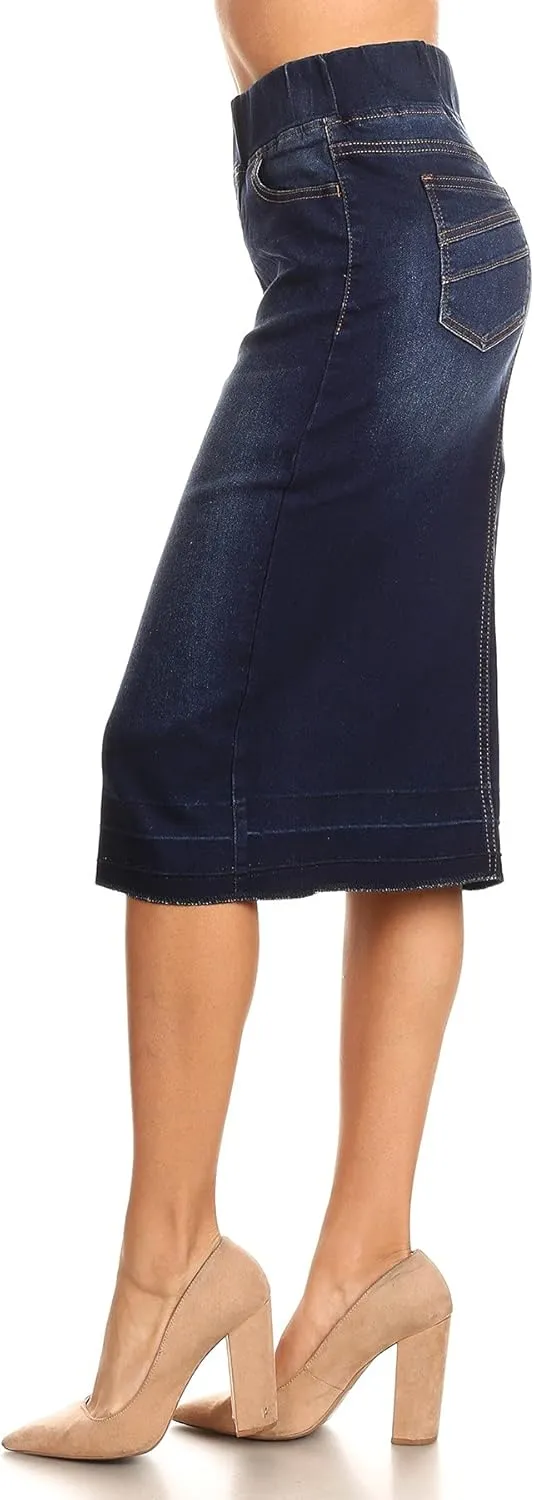 Fashion2Love Women's Juniors/Plus Size High Waisted Shaping Pull-On Stretch Denim Skirt