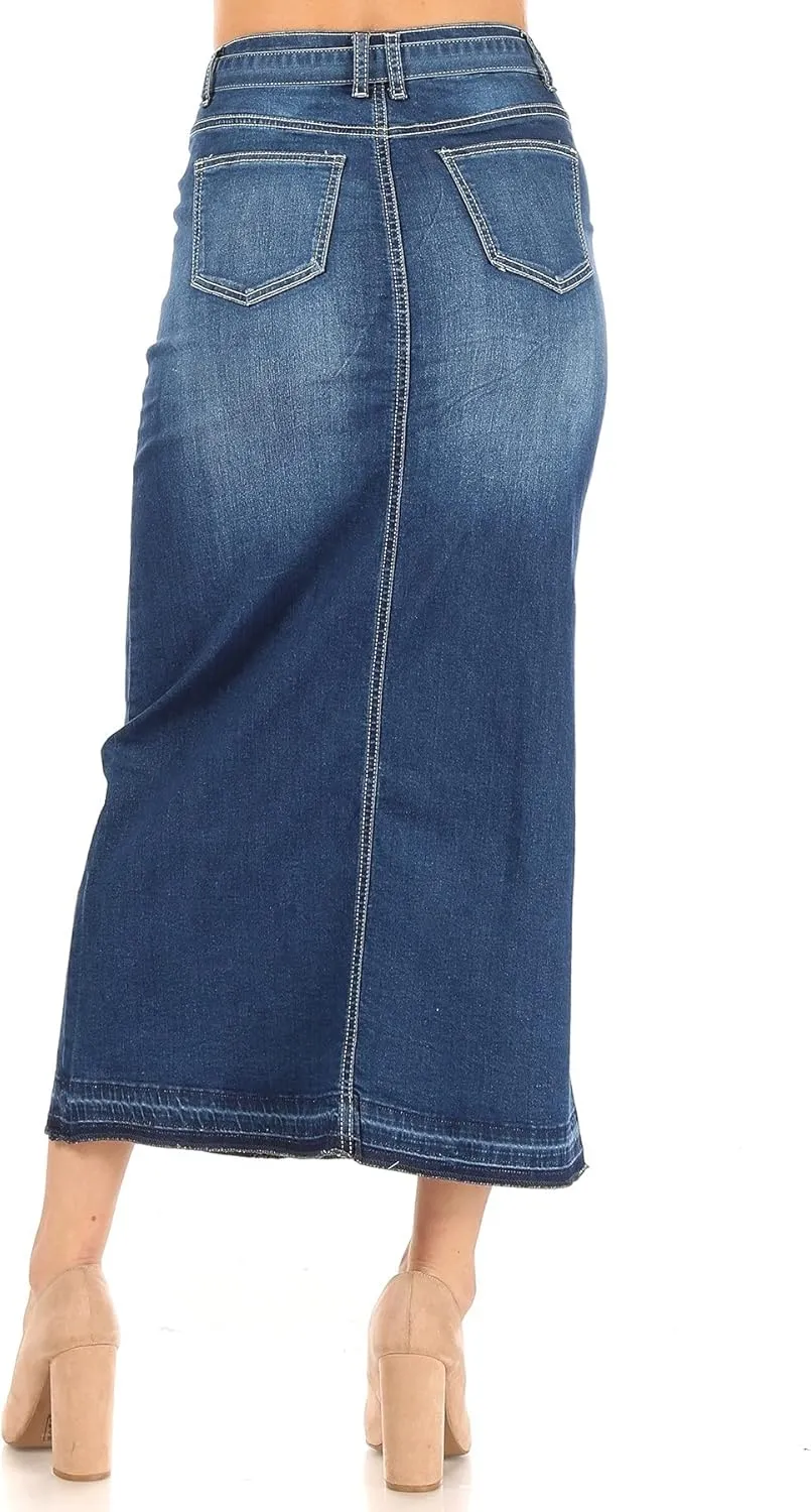 Fashion2Love Women's Juniors/Plus Size Long Pencil Stretch Denim Skirt
