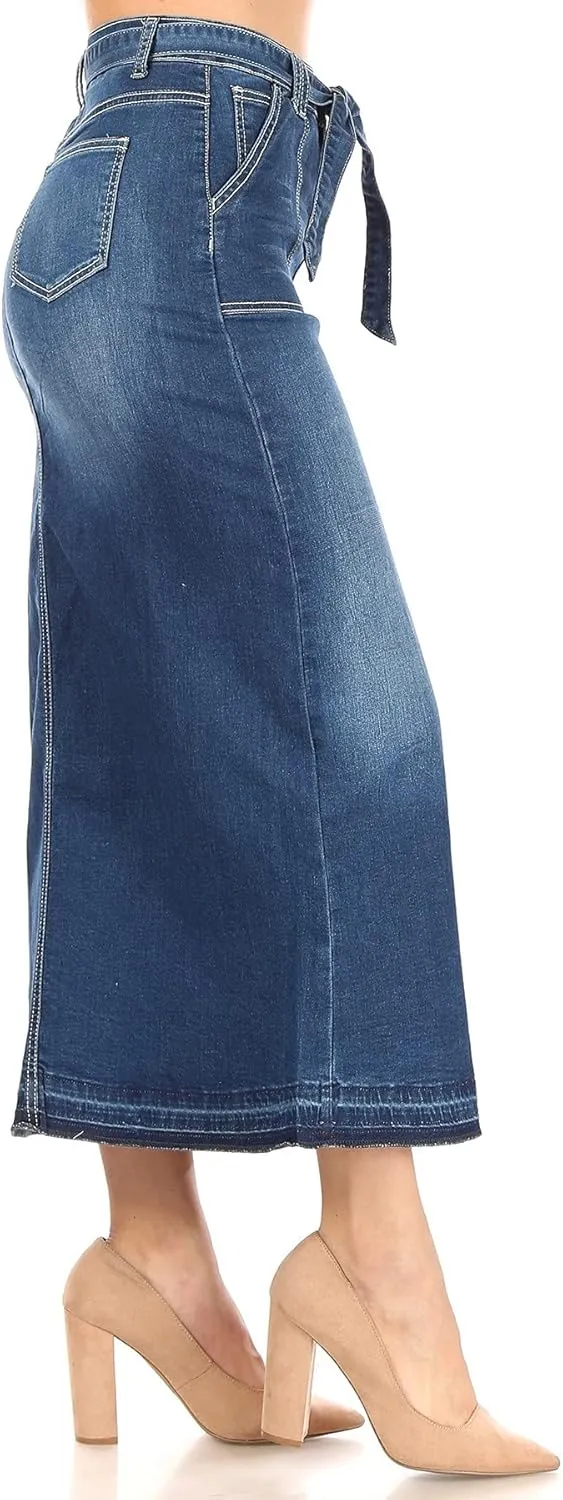 Fashion2Love Women's Juniors/Plus Size Long Pencil Stretch Denim Skirt