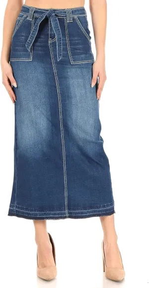 Fashion2Love Women's Juniors/Plus Size Long Pencil Stretch Denim Skirt