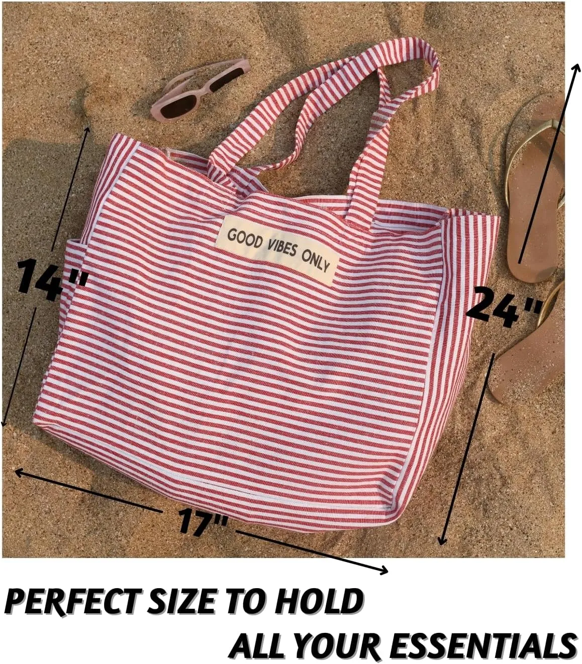 Folkulture Beach Bag For Women | 17 x 14 Inch - 100% Cotton Beach Tote Bag With Zipper Pocket Inside, Large Woven Pool Bag