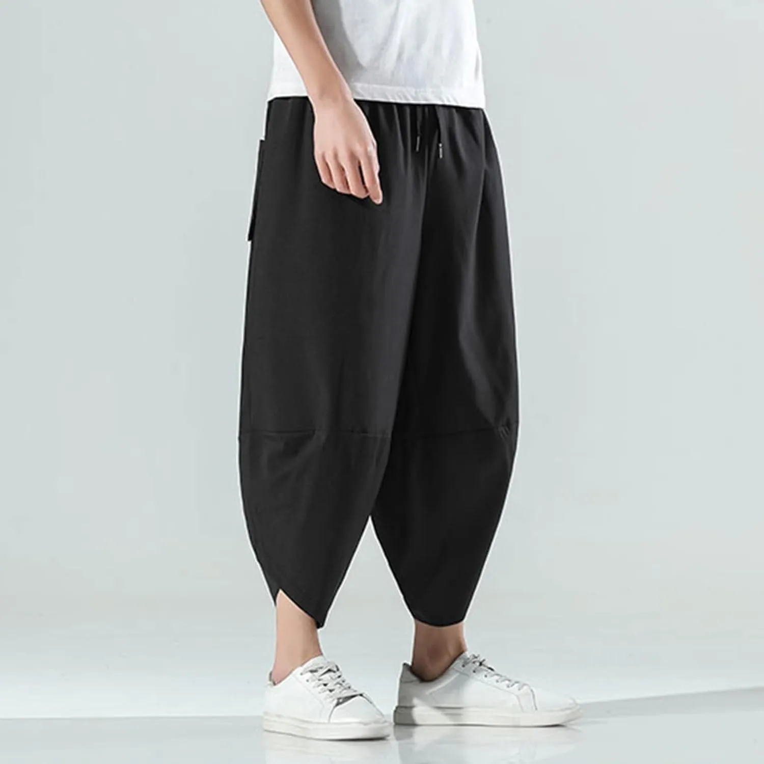FZVYD Casual Pants Mens Casual Elastic Drawstring Cargo Pants Lightweight Relaxed Fit Cotton Workout Sweatpants 2023