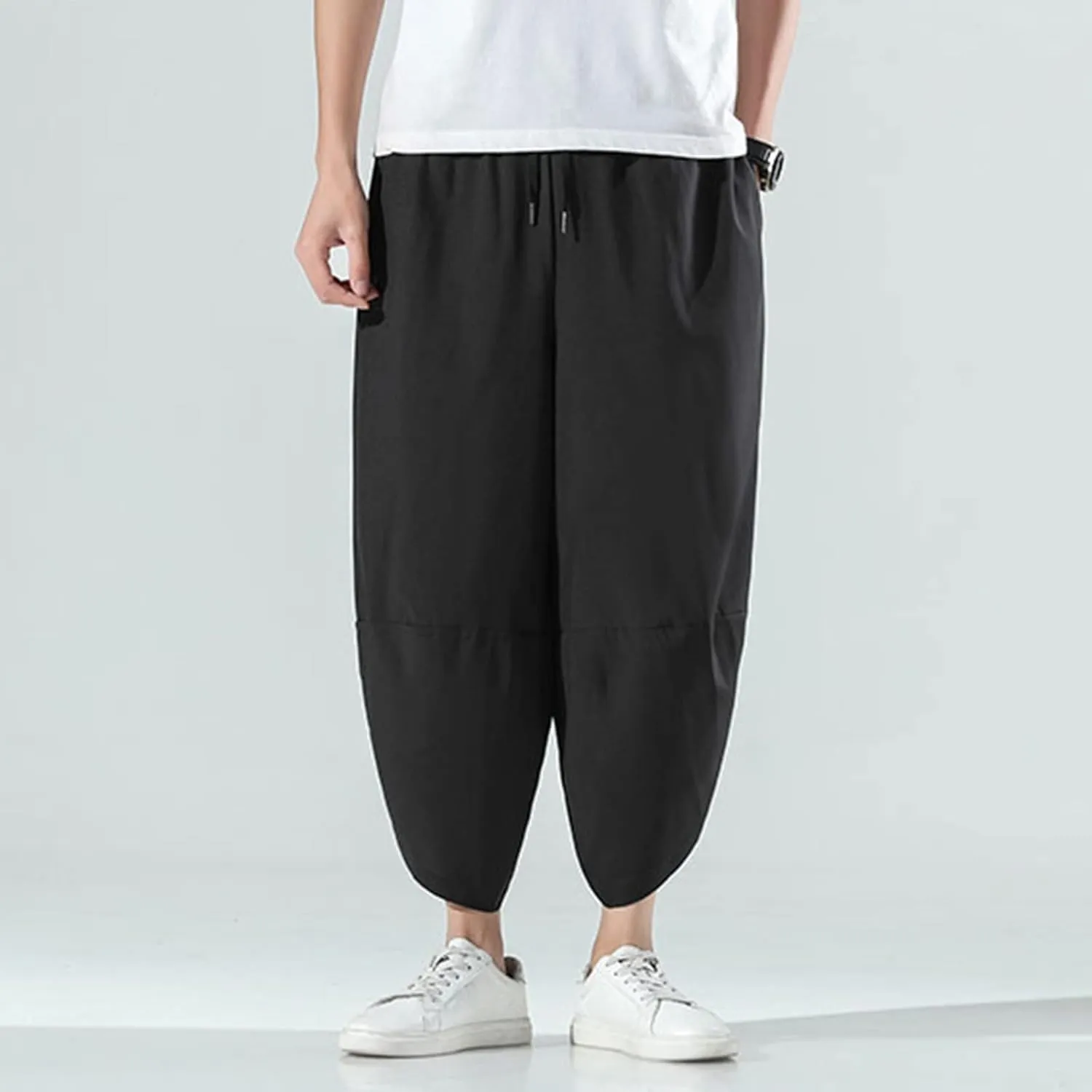 FZVYD Casual Pants Mens Casual Elastic Drawstring Cargo Pants Lightweight Relaxed Fit Cotton Workout Sweatpants 2023