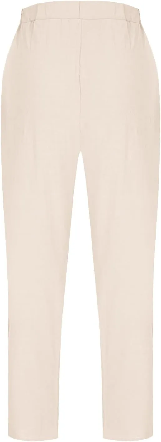 FZYLQY Womens Cotton Linen Wide Leg Pants with Pockets Drawstring Waist Casual Trousers for Relaxed Fit Summer Wear
