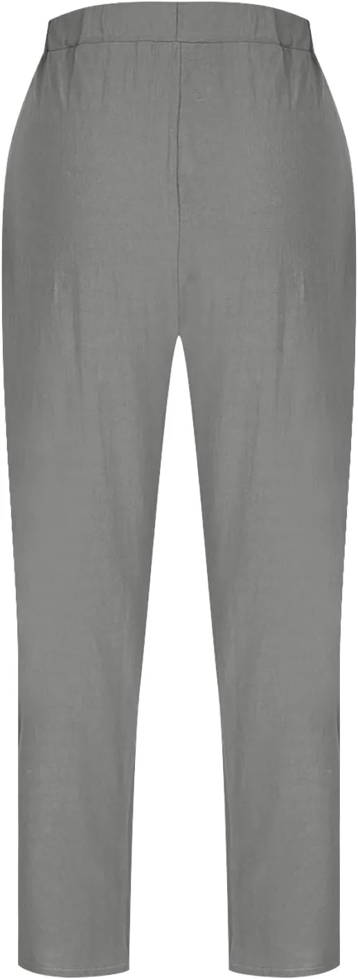 FZYLQY Womens Cotton Linen Wide Leg Pants with Pockets Drawstring Waist Casual Trousers for Relaxed Fit Summer Wear