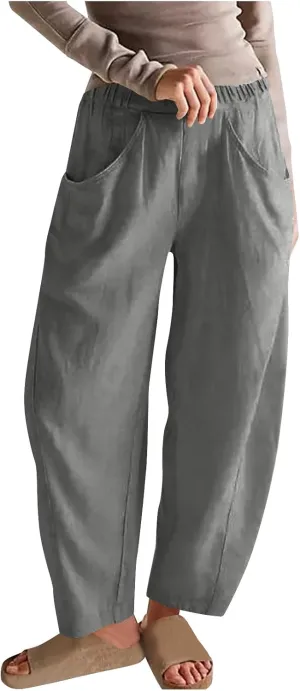 FZYLQY Womens Cotton Linen Wide Leg Pants with Pockets Drawstring Waist Casual Trousers for Relaxed Fit Summer Wear