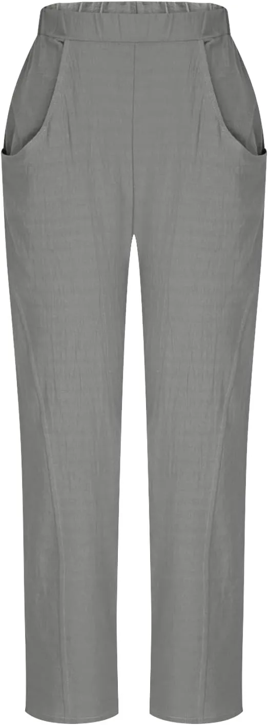 FZYLQY Womens Cotton Linen Wide Leg Pants with Pockets Drawstring Waist Casual Trousers for Relaxed Fit Summer Wear