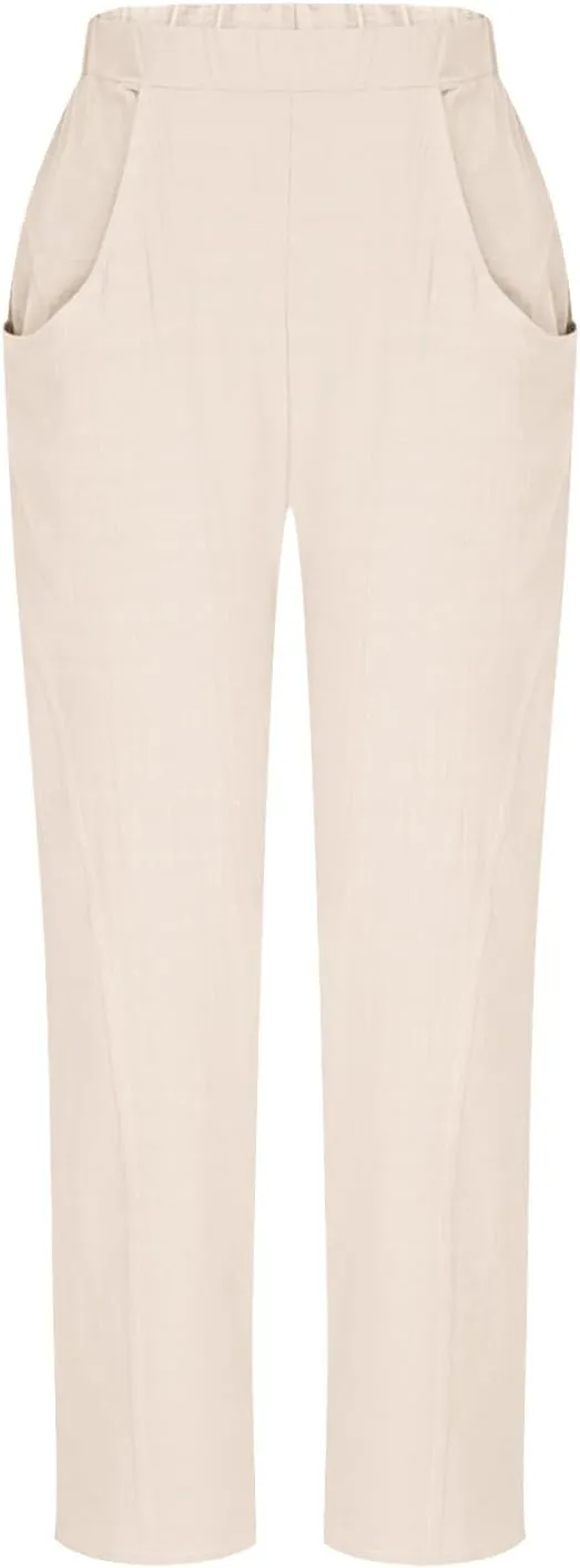 FZYLQY Womens Cotton Linen Wide Leg Pants with Pockets Drawstring Waist Casual Trousers for Relaxed Fit Summer Wear