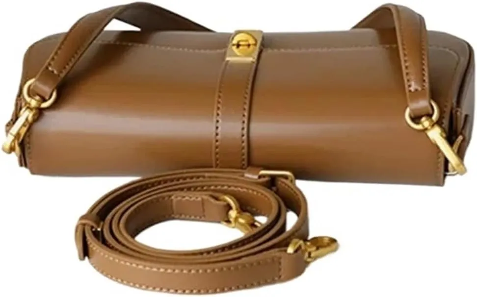 Genuine Leather Women Underarm Bag Vintage Handbags Ladies Solid Shoulder Messenger Bags (Black)