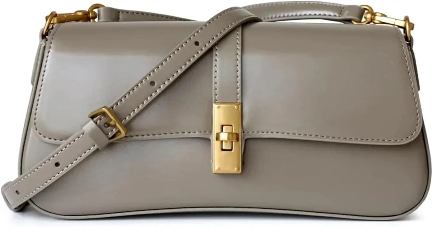 Genuine Leather Women Underarm Bag Vintage Handbags Ladies Solid Shoulder Messenger Bags (Black)