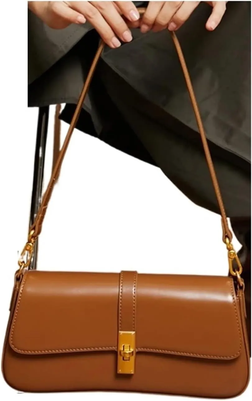 Genuine Leather Women Underarm Bag Vintage Handbags Ladies Solid Shoulder Messenger Bags (Coffee)