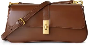 Genuine Leather Women Underarm Bag Vintage Handbags Ladies Solid Shoulder Messenger Bags (Coffee)
