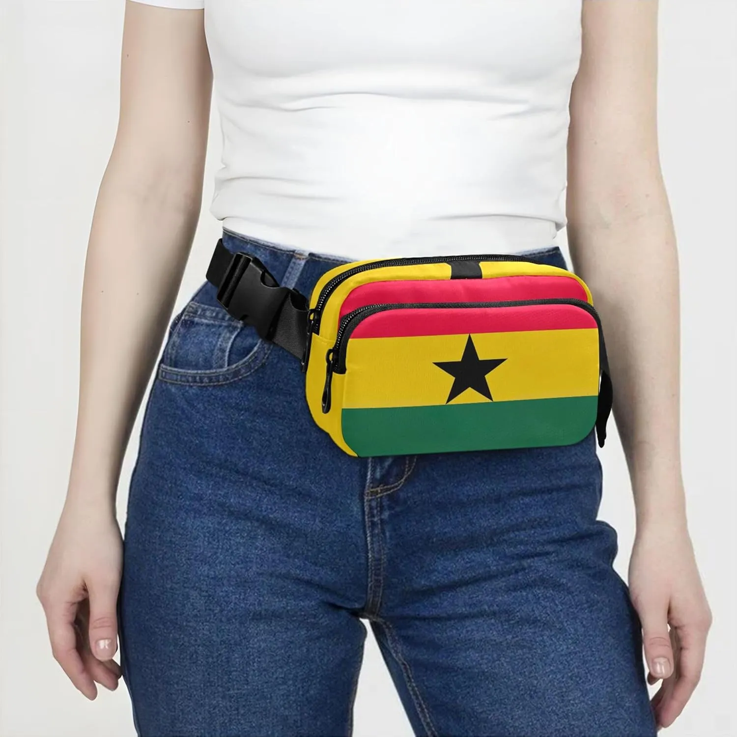 Ghana Flag Waterproof Fanny Pack for Women Large Hip Belt Bag Bright Color Crossbody Waist Purse
