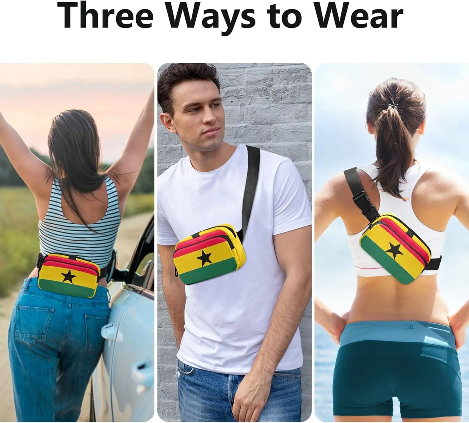 Ghana Flag Waterproof Fanny Pack for Women Large Hip Belt Bag Bright Color Crossbody Waist Purse