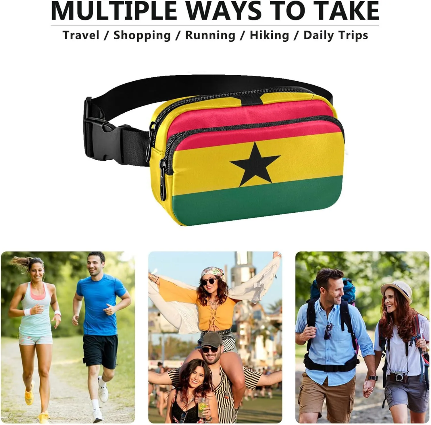 Ghana Flag Waterproof Fanny Pack for Women Large Hip Belt Bag Bright Color Crossbody Waist Purse