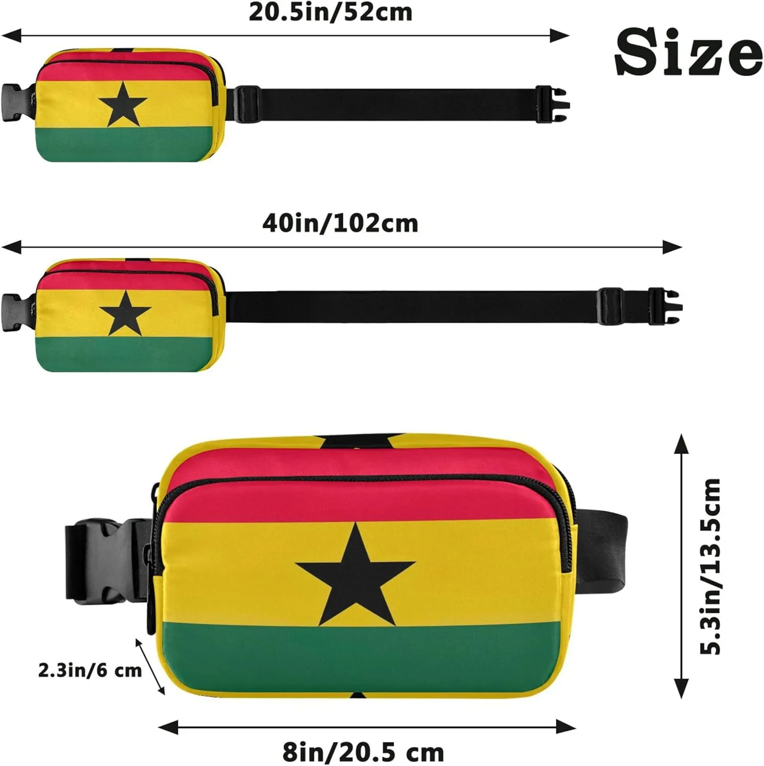 Ghana Flag Waterproof Fanny Pack for Women Large Hip Belt Bag Bright Color Crossbody Waist Purse