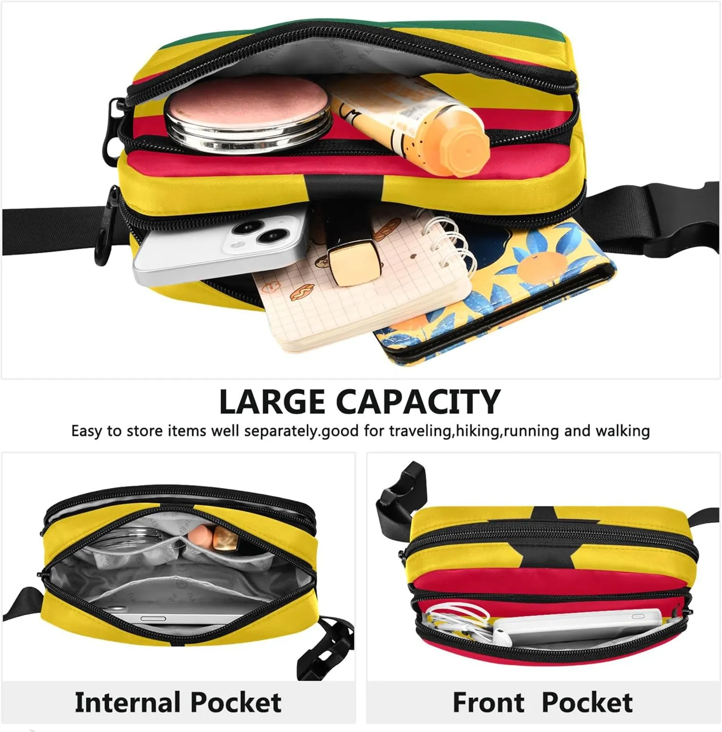 Ghana Flag Waterproof Fanny Pack for Women Large Hip Belt Bag Bright Color Crossbody Waist Purse
