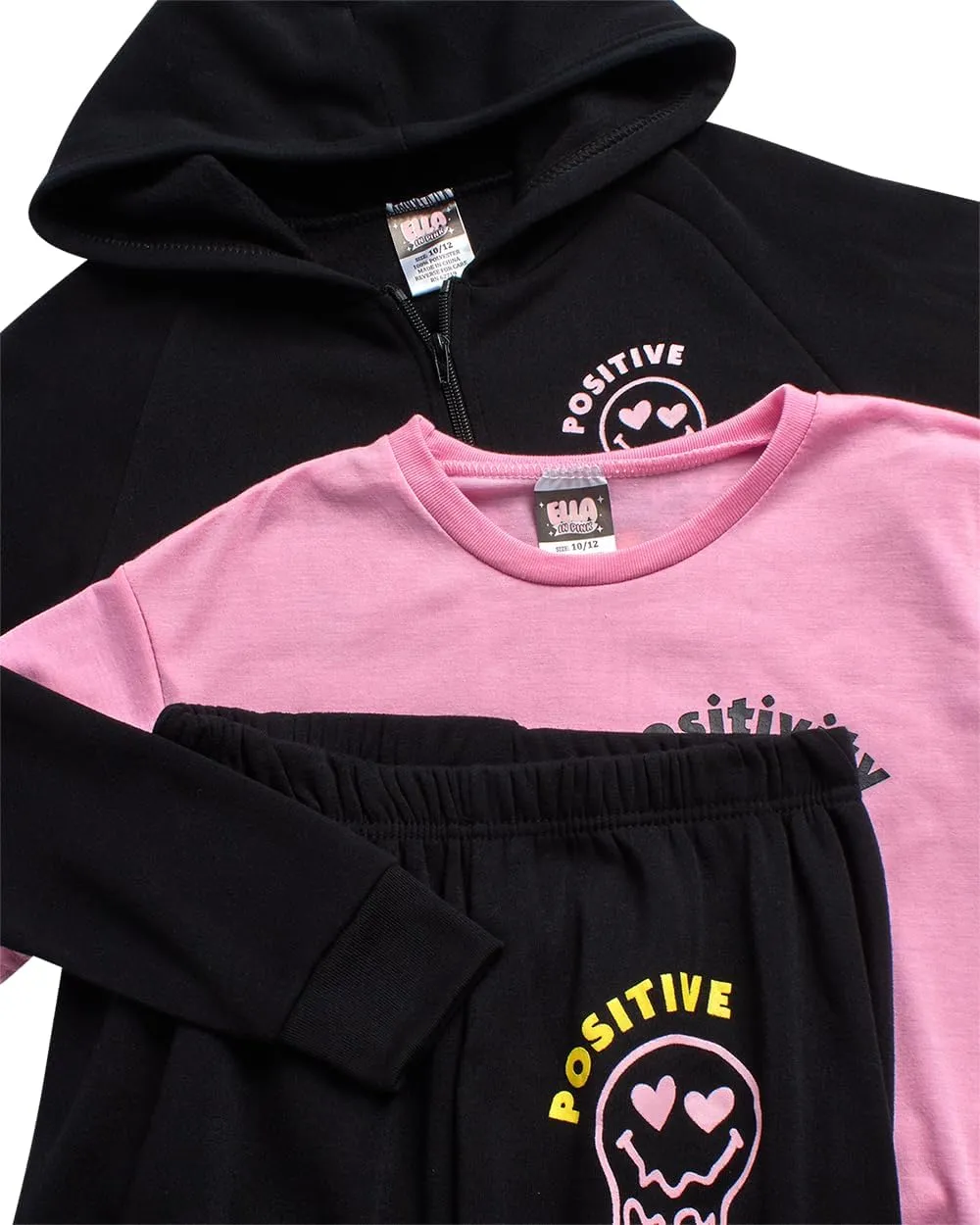 Girls Joggers Set - 3 Piece Zip Up Hoodie, Graphic Tee, and Jogger Pants, Girls' Activewear Fleece Jogset (7-16)