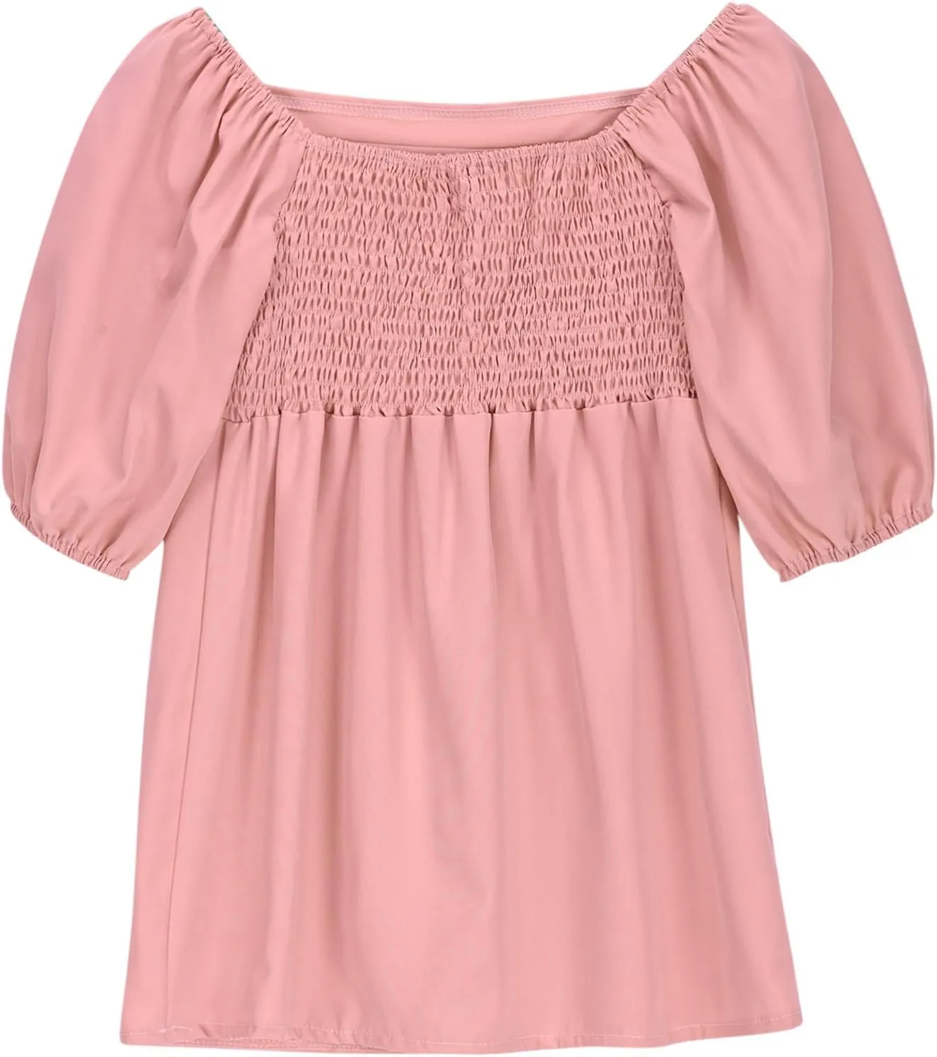 Girls Summer Dress Square Neck Lantern Sleeve Ruffle A-Line Party Mini Dress Casual Elegant Layered Sundress