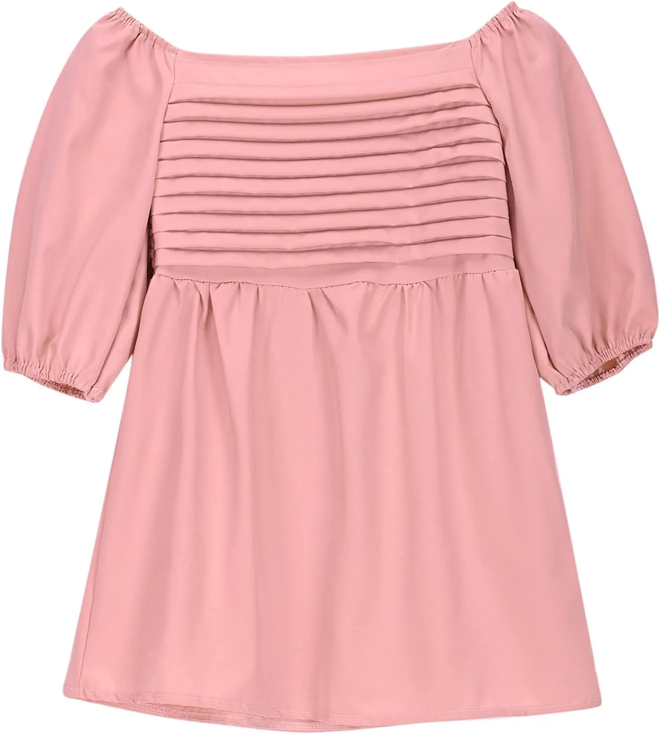 Girls Summer Dress Square Neck Lantern Sleeve Ruffle A-Line Party Mini Dress Casual Elegant Layered Sundress