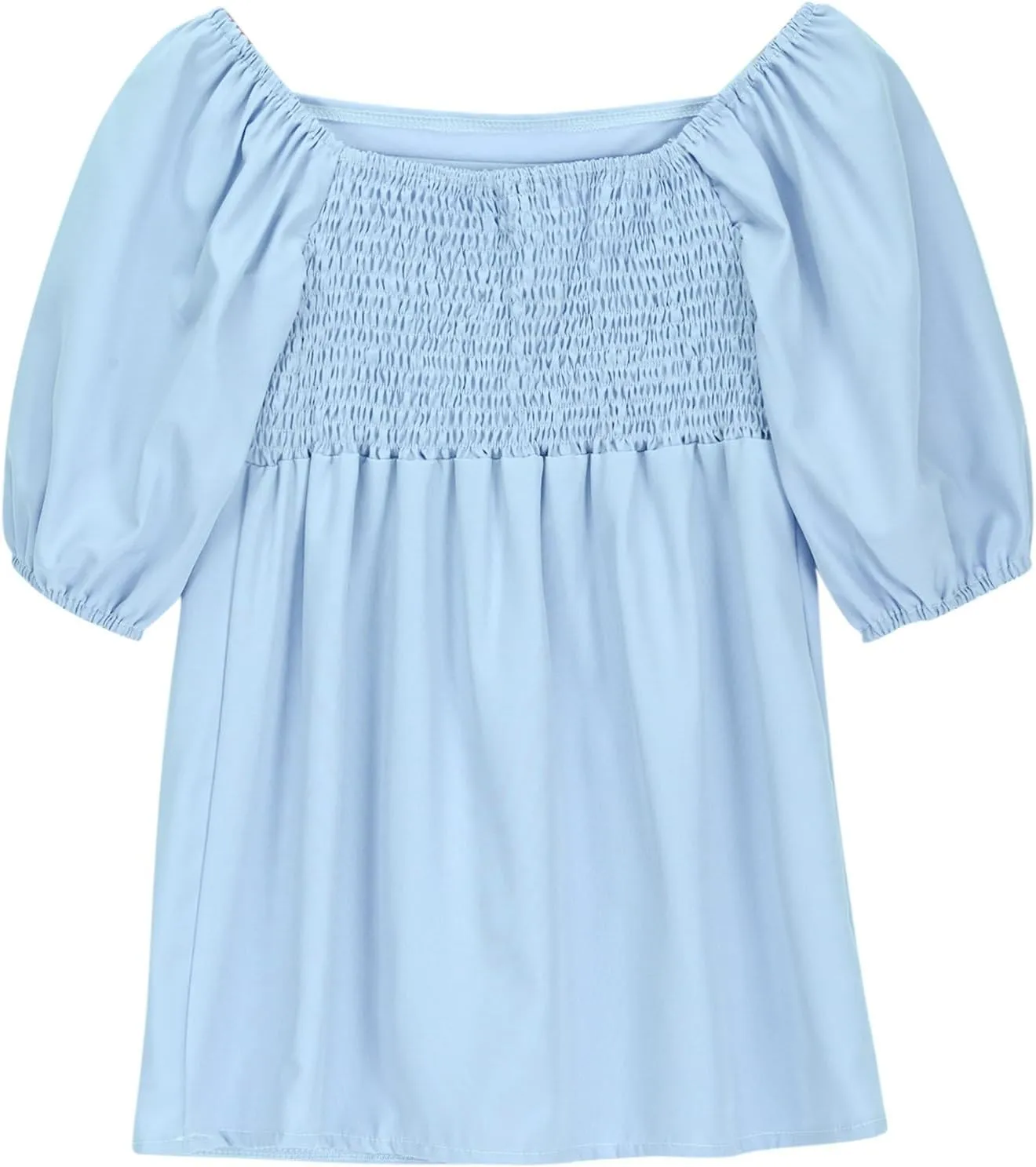Girls Summer Dress Square Neck Lantern Sleeve Ruffle A-Line Party Mini Dress Casual Elegant Layered Sundress
