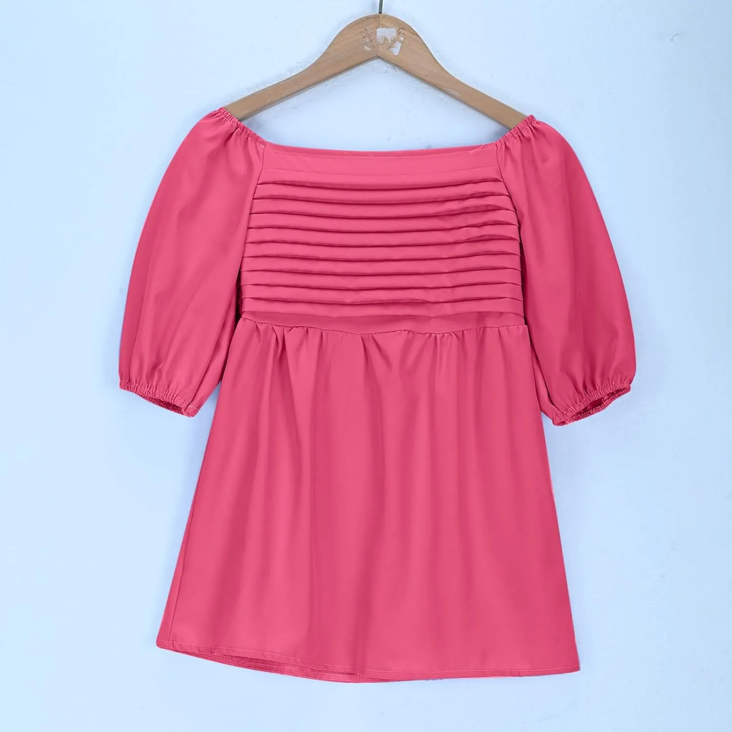 Girls Summer Dress Square Neck Lantern Sleeve Ruffle A-Line Party Mini Dress Casual Elegant Layered Sundress