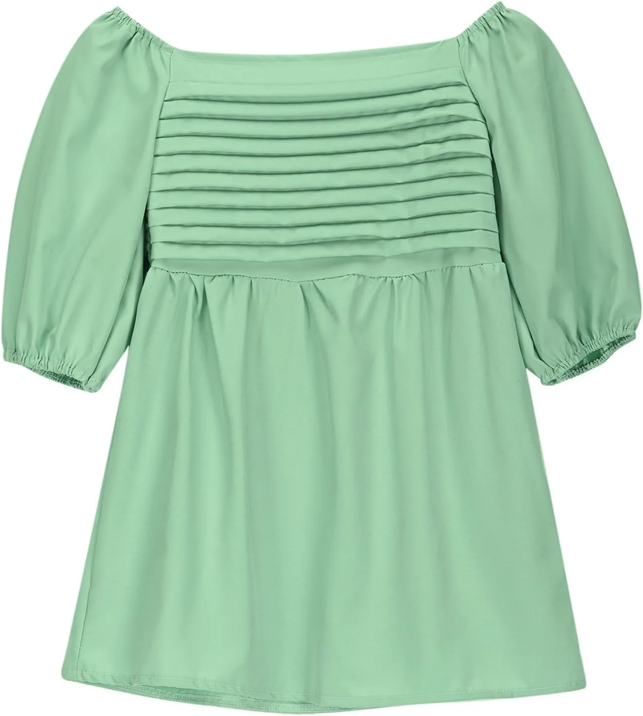 Girls Summer Dress Square Neck Lantern Sleeve Ruffle A-Line Party Mini Dress Casual Elegant Layered Sundress