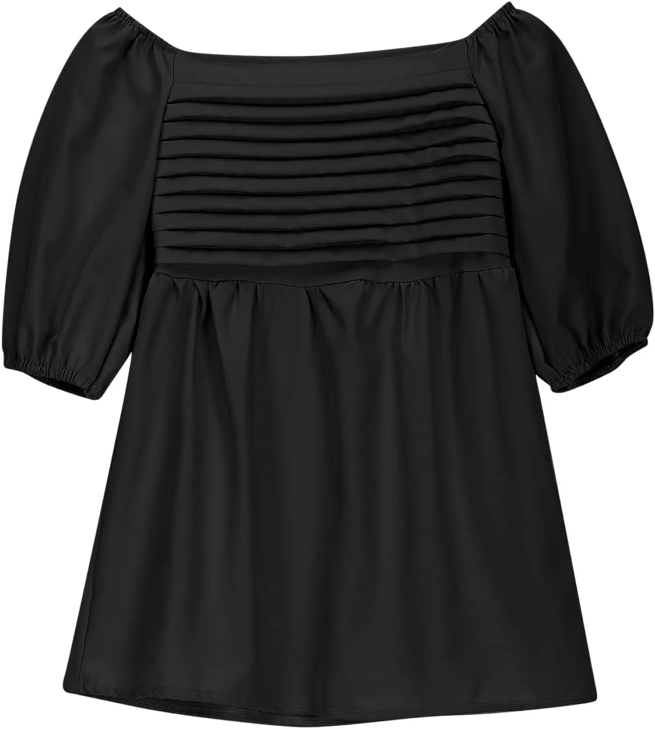 Girls Summer Dress Square Neck Lantern Sleeve Ruffle A-Line Party Mini Dress Casual Elegant Layered Sundress
