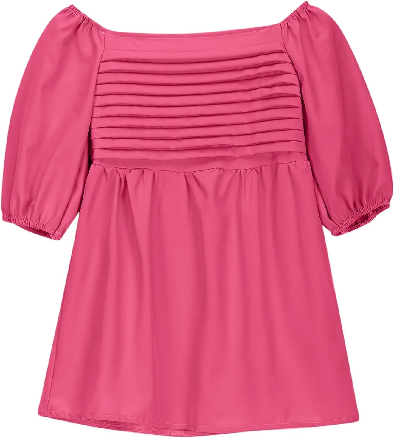 Girls Summer Dress Square Neck Lantern Sleeve Ruffle A-Line Party Mini Dress Casual Elegant Layered Sundress