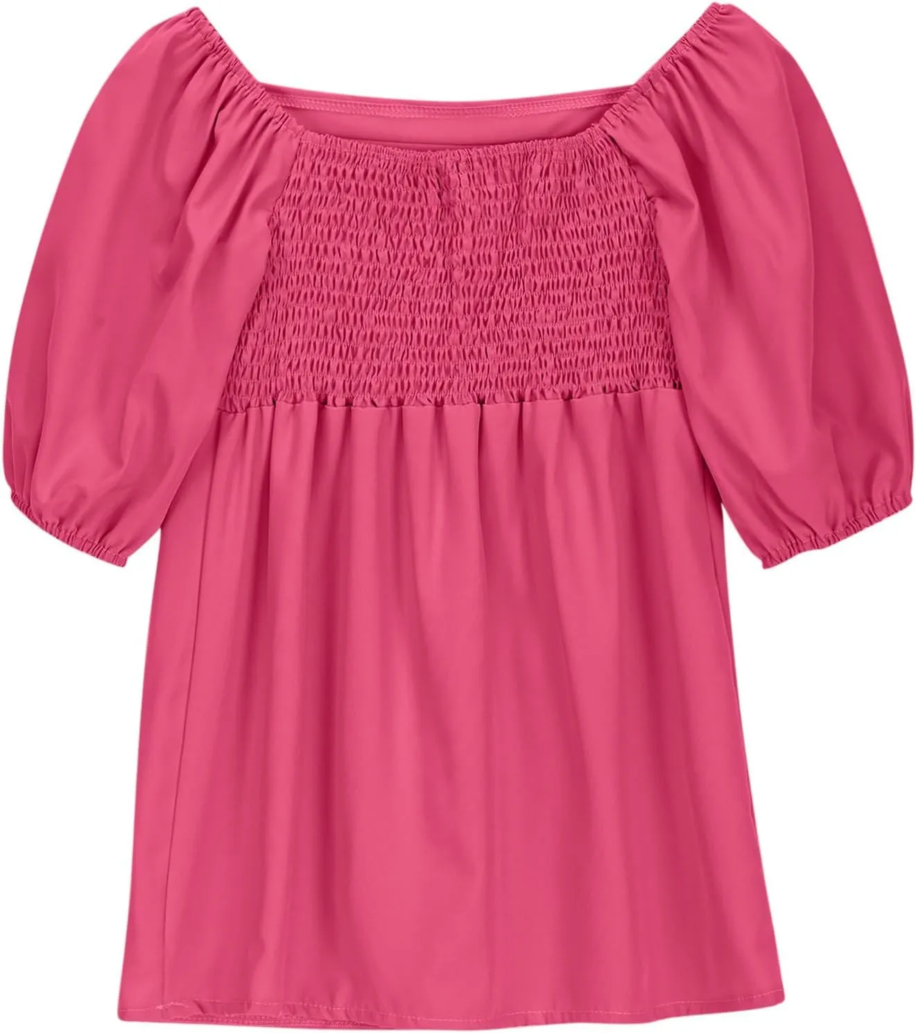 Girls Summer Dress Square Neck Lantern Sleeve Ruffle A-Line Party Mini Dress Casual Elegant Layered Sundress