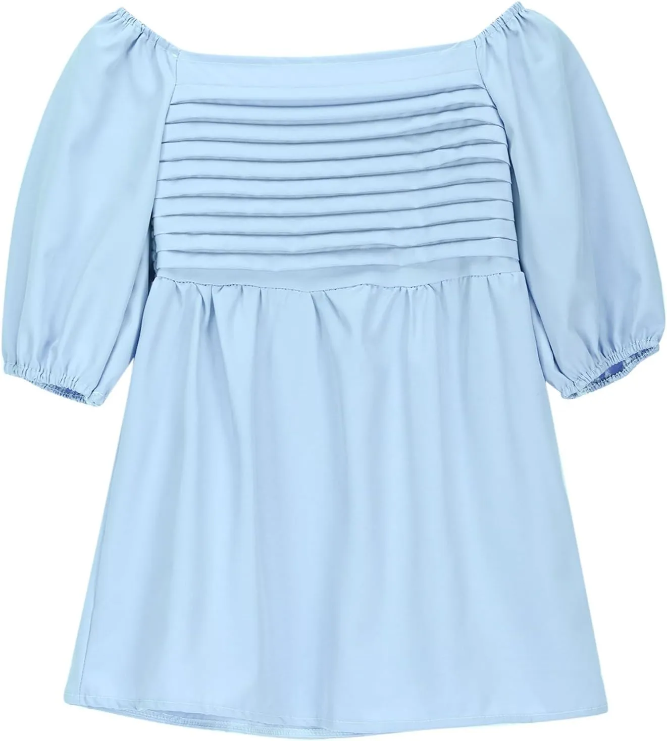 Girls Summer Dress Square Neck Lantern Sleeve Ruffle A-Line Party Mini Dress Casual Elegant Layered Sundress
