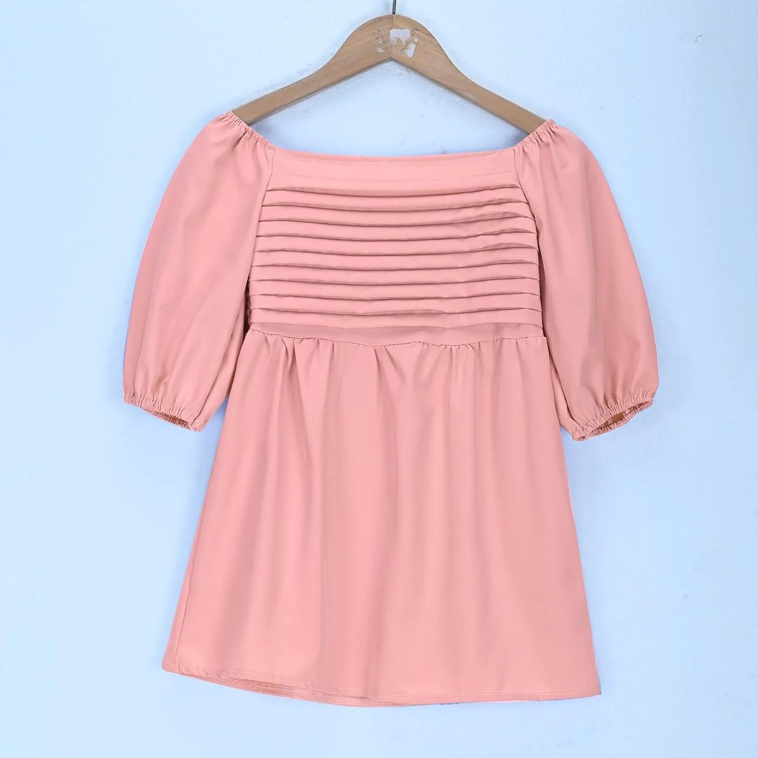 Girls Summer Dress Square Neck Lantern Sleeve Ruffle A-Line Party Mini Dress Casual Elegant Layered Sundress