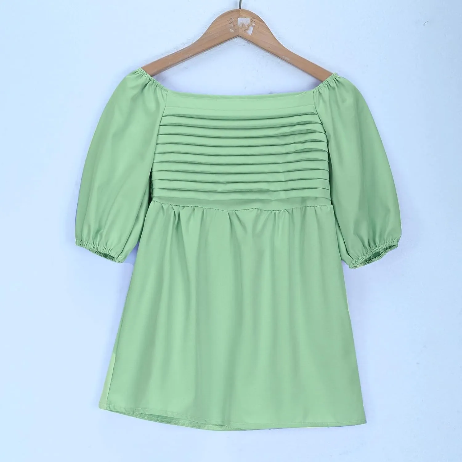 Girls Summer Dress Square Neck Lantern Sleeve Ruffle A-Line Party Mini Dress Casual Elegant Layered Sundress