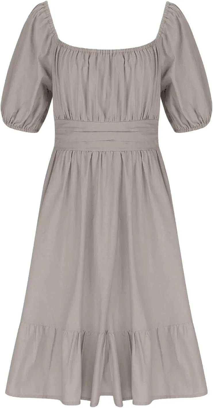 Girls Summer Tie Back Dress Tween Kids Square Neck Lantern Sleeve Ruffle A-Line Party Mini Dress Size 4-15 Years